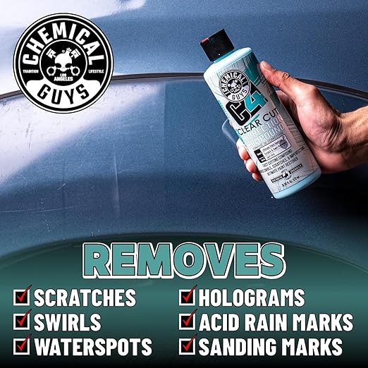 Chemical Guys C4 & P4 Clear Cut Correction Compound and Precision Paint Perfection Polish Combo - Removes Scratches, Swirls, Towel Marks, and Etching, Restores Gloss - 2 x 16 oz