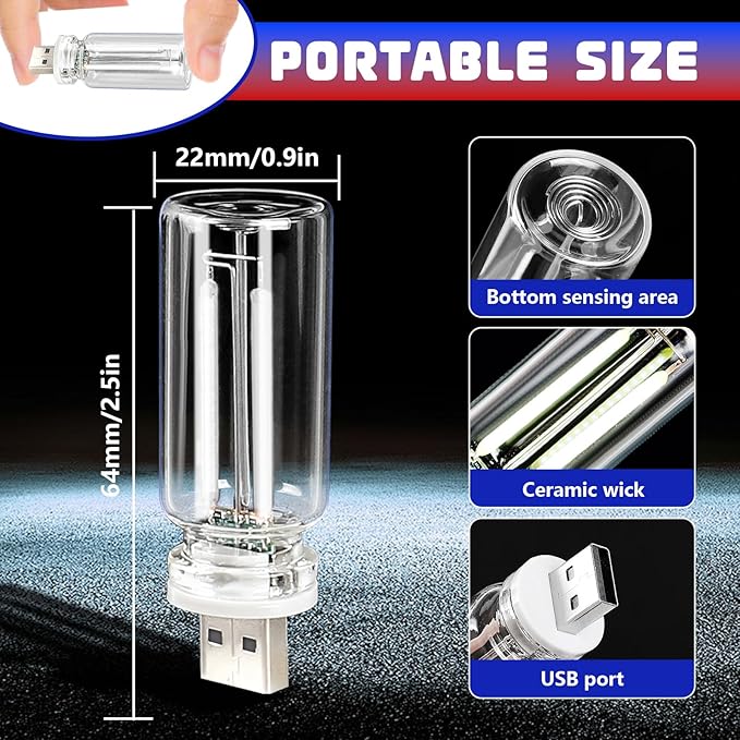 2PCS Car USB Night Lights, Touch Dimmable Vehicle Interior Ambient Lamp, Portable Retro Glass LED Light for Auto Decorations, Bedroom, Office, Travel, Camping, Gifts for Women and Men (Blue)