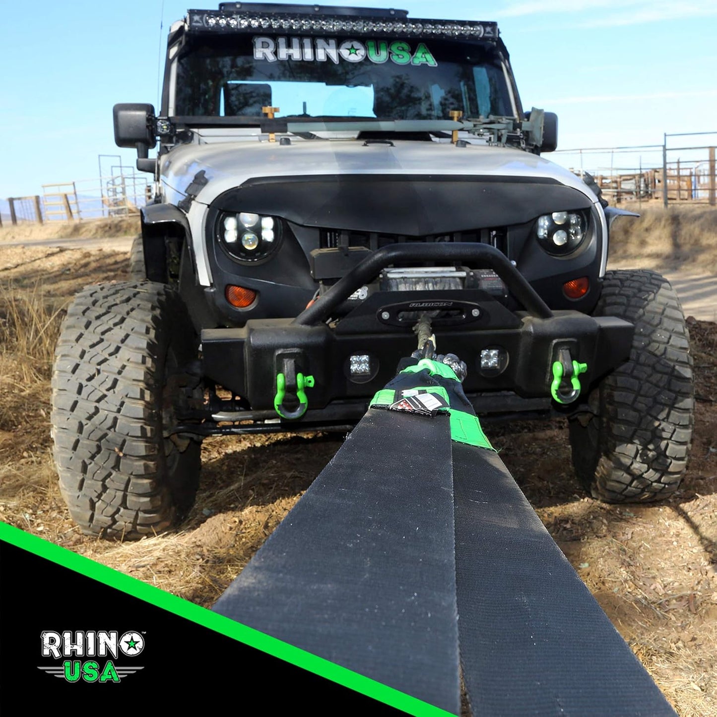 Rhino USA Recovery Tow Strap (4" x 30') - 40,320lb Break Strength - Emergency Recovery Strap Tow Rope for Diesel Trucks, Backhoe, Excavators & More - Heavy Duty Towing Strap for Offroad 4x4 Use
