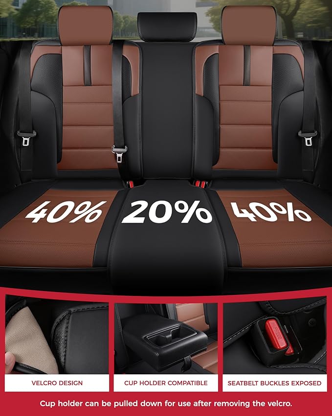 FREESOO Black Brown Car Seat Covers Full Set - Faux Nappa Leather Seat Covers for Cars, with Front Seatbelt Pads, Ultra Waterproof Cushion Protectors Fit for Most 5 Seats Sedans SUV Trucks Pick-ups