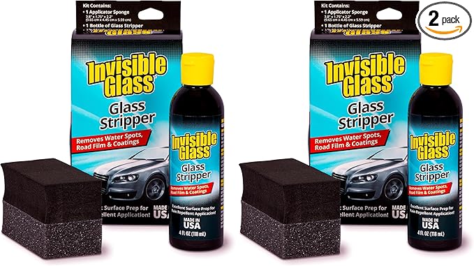 Invisible Glass 91411 3.38-Ounce Glass Stripper Water Spot Remover Kit Eliminates Coatings, Waxes, Oils and More to Polish and Restore Automotive Glass, white (Pack of 2)