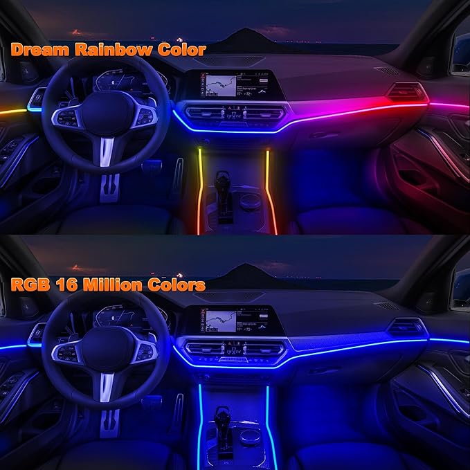 Car LED Strip Lights, Interior Acrylic LED Lights for Car with Dynamic Rainbow Dream Color Chasing, Car Ambient Lighting Kits, Music Sync (8 in 1(6 * 29.5+43.3+14.5 inches))