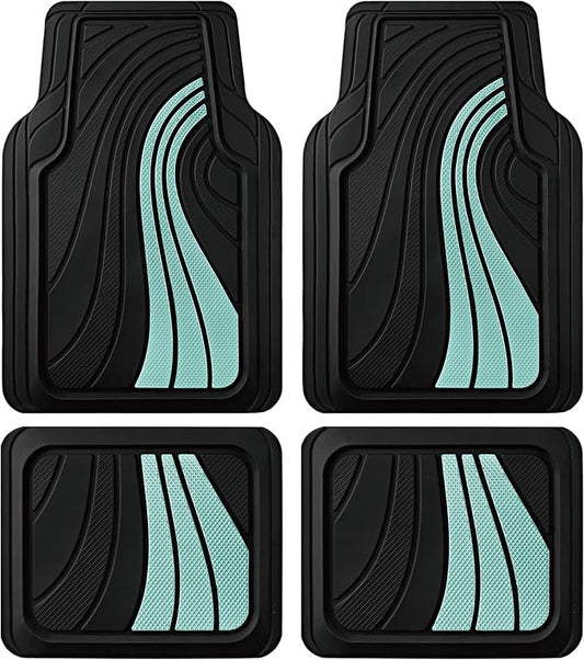 Road Comforts Car Floor Mats Full Set – Front & Rear Car Floor Mats with Aluminum Design, Anti-Slip Backing, All-Weather Protection, Trim-to-Fit Car Mats for Most Sedans, SUVs & Vans - Green