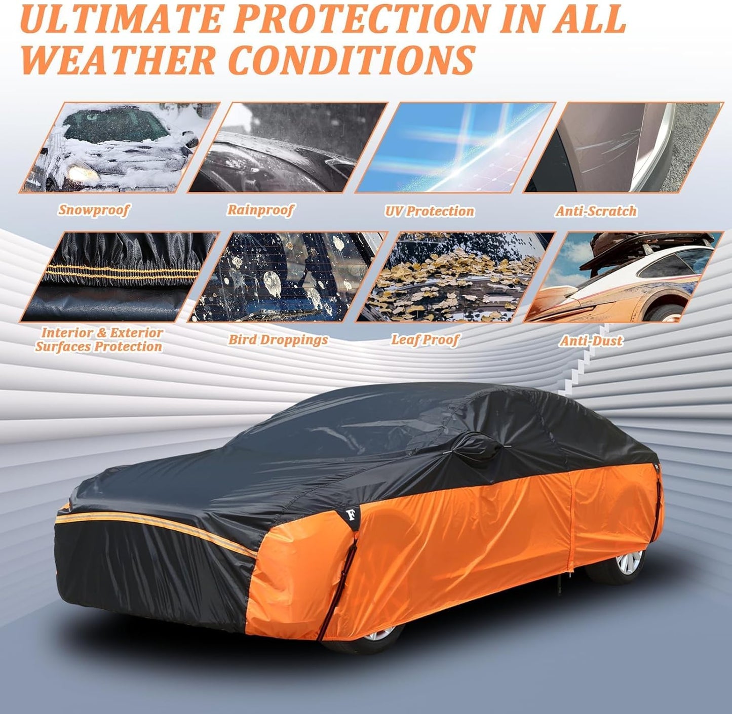 Waterproof Car Cover for Automobiles, All Weather Full Exterior Covers Fit for Toyota Camry Chevrolet Malibu Honda Accord, Universal Windproof Rain Sun UV Protection Car Covers Fit 191"-200" Sedan