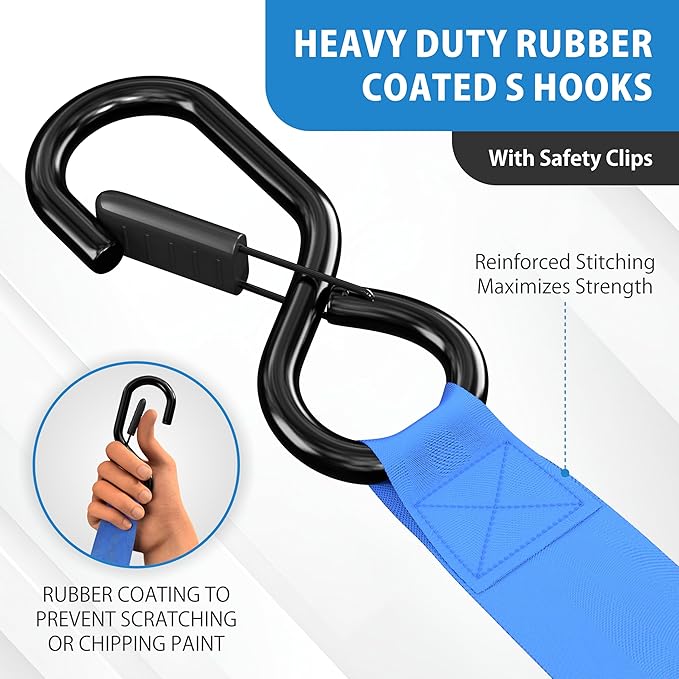 HandT USA Based Retractable Ratchet Straps (2PK) 1in x 6ft - 1,500lb Break Strength, Heavy Duty Automatic Ratchet Straps Self Retractable Tie Down, Push Button Retracting Truck Trailer Cargo | Blue