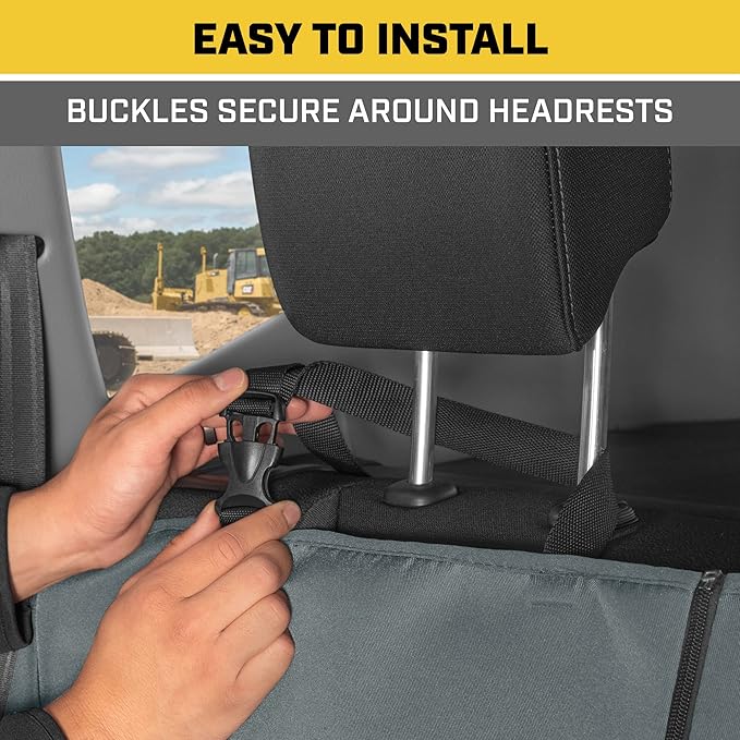 CAT Flexfit™ Gray Rear Seat Cover for Car, SUV, & Truck - Durable Canvas Material Back Car Seat Covers 60/40 Split Bench Protector - Back Seat Cover & Back Seat Protector Interior Accessories