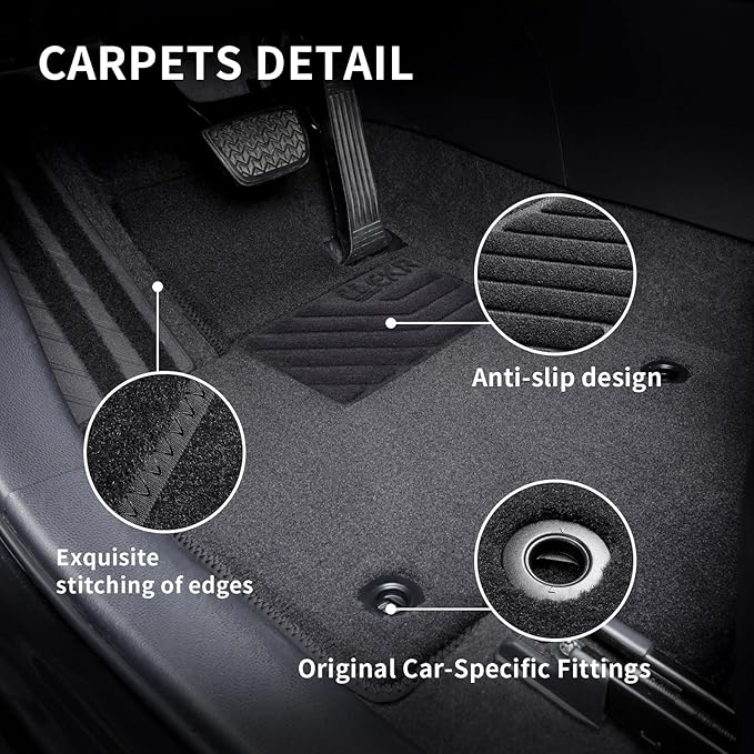 EKR Custom Fit Carpet Floor Mats for Toyota RAV4 2019-2024 2025 (Hybrid Only)，0.5 Inch Thickness Rugs, Premium All Weather Anti-Slip Waterproof Floor Liners (Black Quick-Dry Blanket)