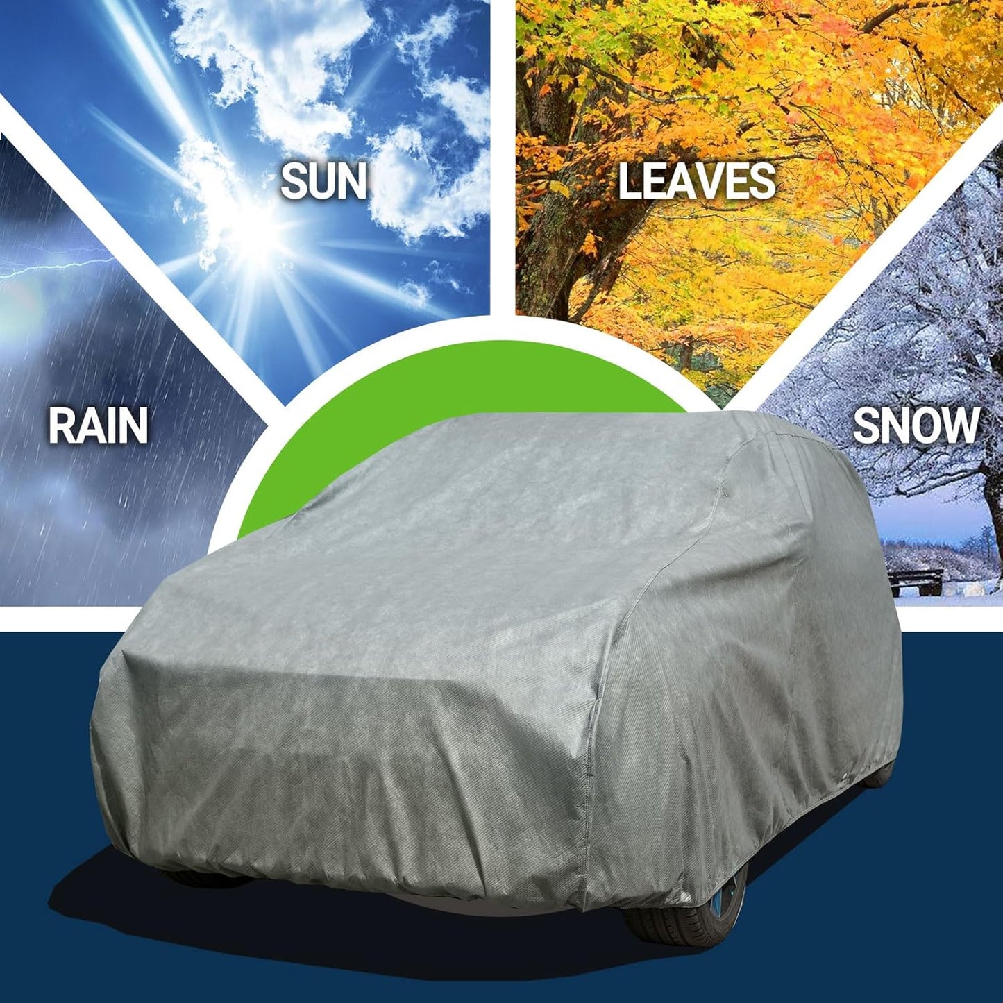 All Weather Waterproof SUV Car Cover, 7-Layer Non-Woven Cotton SUV Covers for Automobiles Car Snow Cover, Full Exterior Covers, Winter Rain Sun, Grey, Size SUV S1 175”-187”