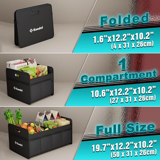 K KNODEL Car Trunk Organizer, Foldable Organizer for Car, Automotive Consoles & Organizers, Storage with Reinforced Handles (Small, Black)