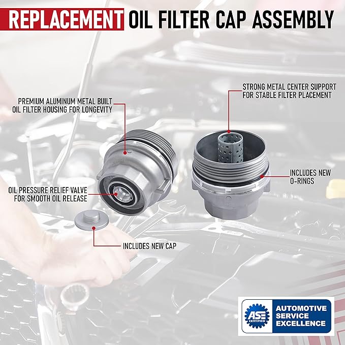 Engine Oil Filter Cap Assembly - Replaces 15620-31060, 917-016, 15643-31050, 1564331050 - Compatible with Toyota, Lexus, Scion Vehicles - 2005-2021 - Avalon, Camry, Highlander, RAV4, Sienna, Venza