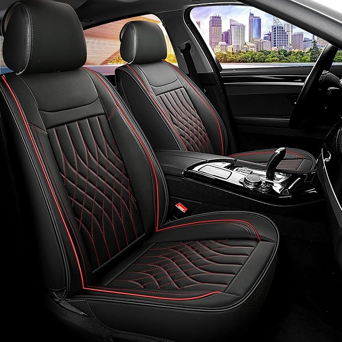 Car Seat Covers 5 Seats Full Set, Waterproof Napa Leather Automotive Seat Protector for Cars SUV Truck Sedan, Universal Anti-Slip Car Seat Cushion Interior Accessories, Black and Red