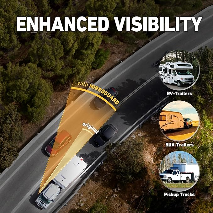 Extended Towing Mirrors, Universal Clip-On Side Mirror Extensions for Pickups, RVs, and Trailers, Tow Mirrors with Extenders (Model MG94)