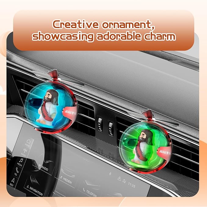 Jesus Loves You Car Air Freshener with 6 Colors LED Lights & 4 Scented Pads – Subtle Fragrance, Decorative Auto Accessories