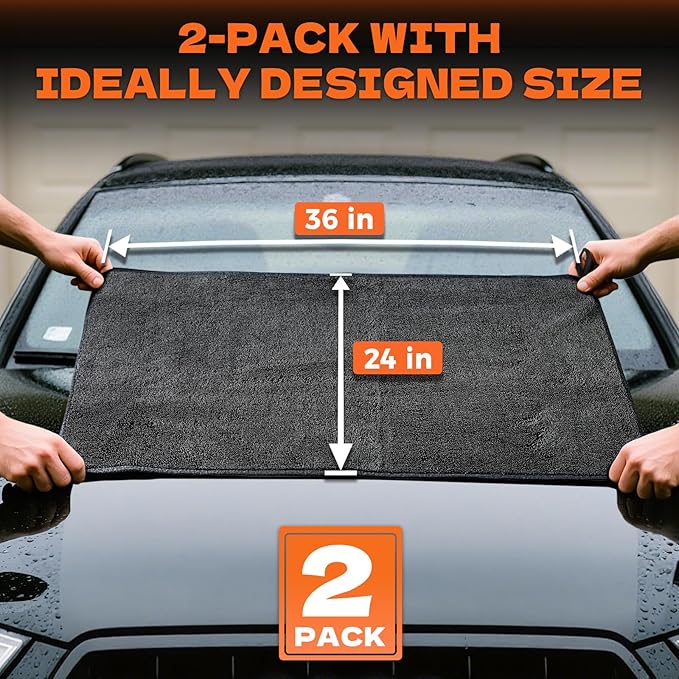 2-Pack Microfiber Towels for Cars (36"x24") - Car Drying Towel, Ultra Soft & Absorbent, Streak-Free & Scratch-Free, Car Towels Drying for Auto Detailing, Trucks, SUVs