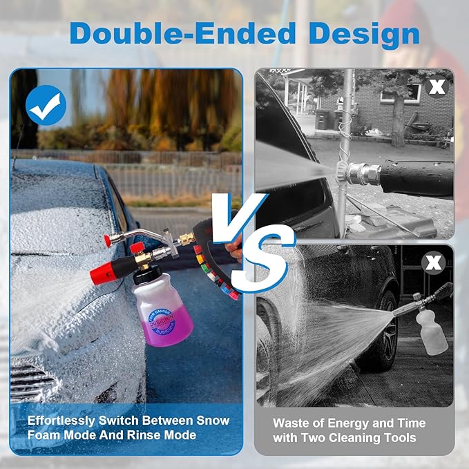 DUSICHIN Pressure Washer Gun Swivel Joint 4000 PSI Snow Foam Cannon Dual-Ended Shift Valve 7 Nozzles, Foam Lance Kit Dual Connector 7 Pressure Washer Tip holders 3/8“ Fitting M22-14 M22-15 DUS2913