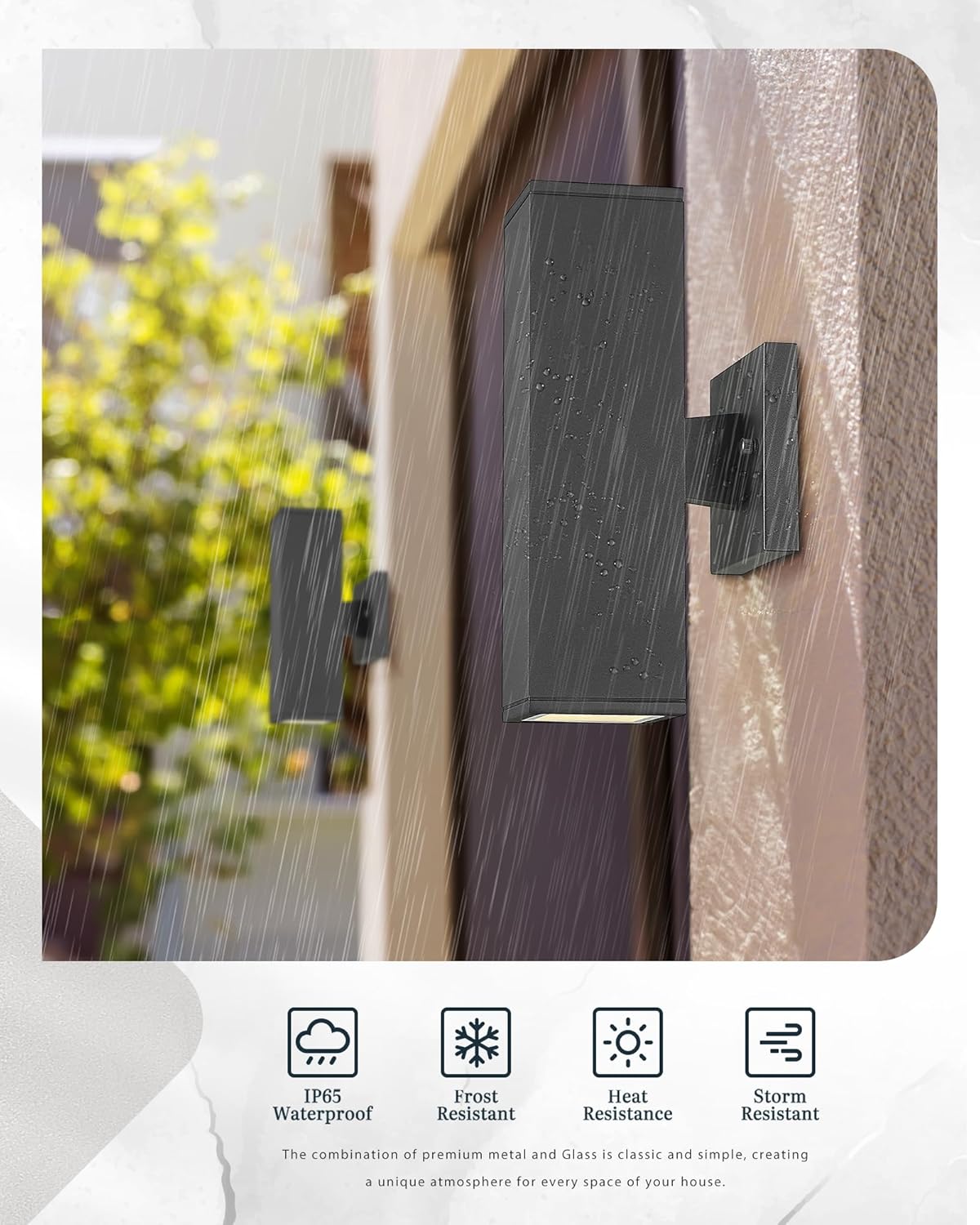 Ken & Ricky Outdoor Wall Lights, Modern Exterior Lighting Fixtures, Aluminum Front Porch Light, Black Outdoor Wall Sconce with Glass Cover, KR3324-W-2PK