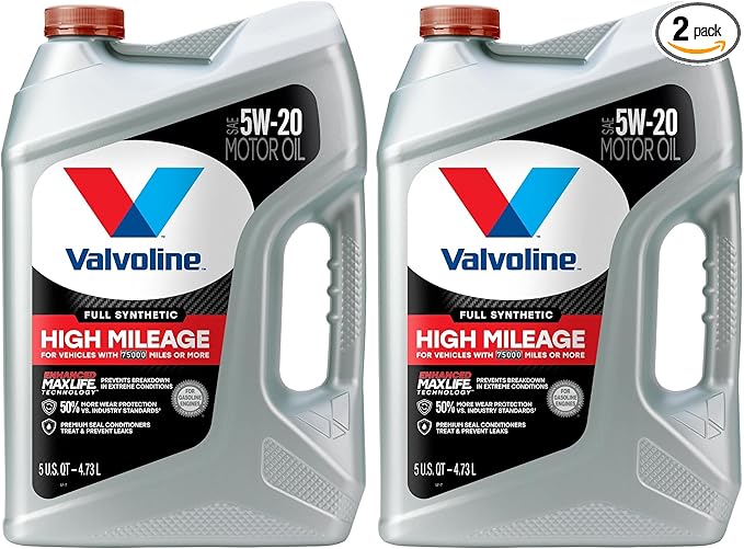 Valvoline Full Synthetic High Mileage with MaxLife Technology SAE 5W-20 Motor Oil 5 QT (Pack of 2)