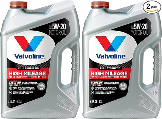 Valvoline Full Synthetic High Mileage with MaxLife Technology SAE 5W-20 Motor Oil 5 QT (Pack of 2)