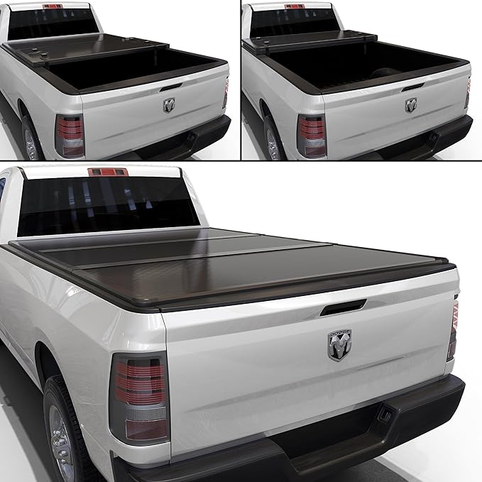 Hard Folding Truck Bed Tonneau Cover|HTF081|Fits Dodge Ram 1500(2002-2025), 2500&3500(2003-2025) 8FT Long Box w/o Rambox