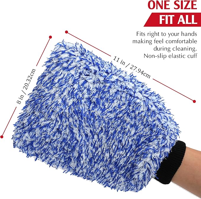 TAKAVU New Car Wash Mitt, 2 Pack Premium Cyclone Microfiber Washing Gloves, Holds Tons of Sudsy Water for Effective Washing, Machine Washable, Lint Free, Scratch Free (Blue)