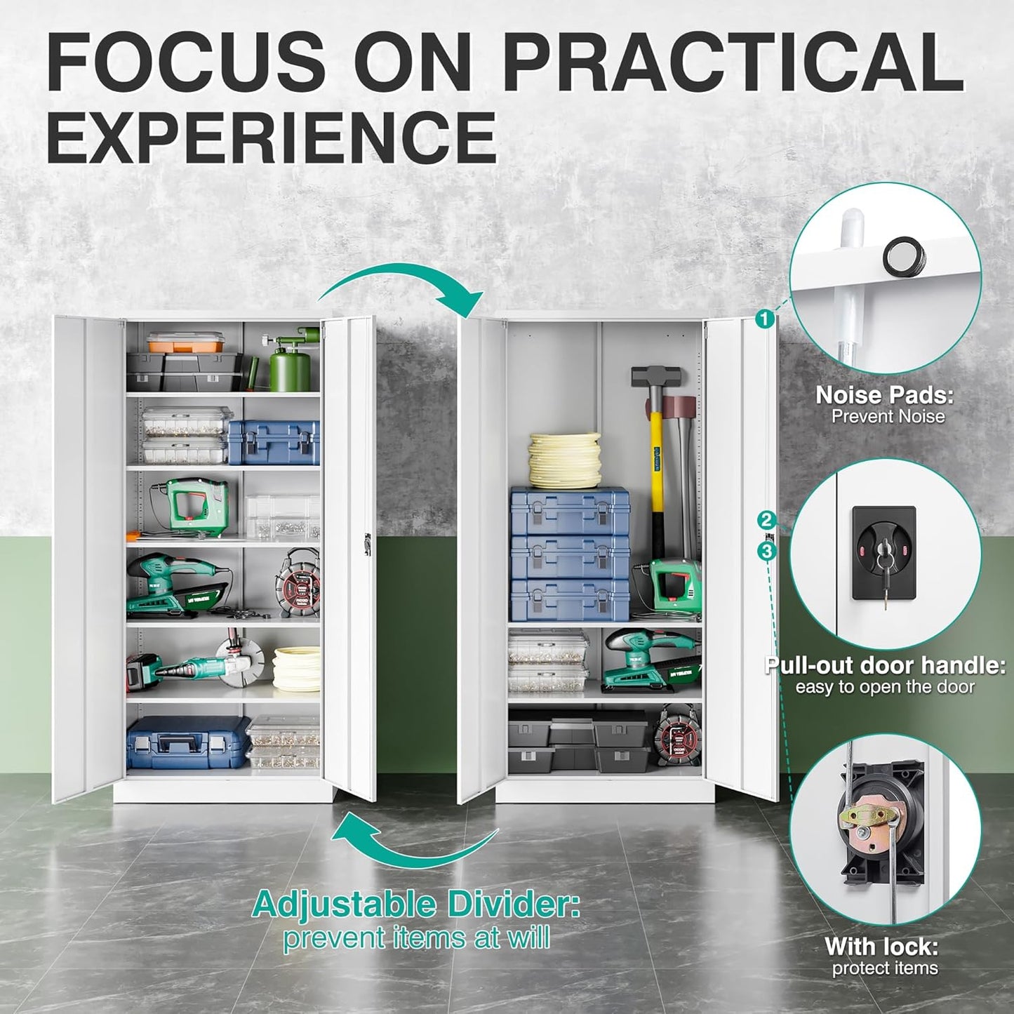 White Metal Storage Cabinet with 5 Adjustable Shelves,71" Tall Metal Cabinet with Locking Doors,Steel Cabinet with Lock,Lockable Storage Cabinets for Home,Office,Kitchen,Laundry,Pantry