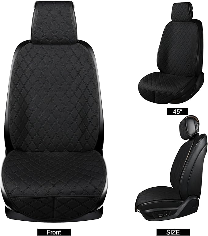 ENOGE Linen Car Seat Cover, Front Car Seat Covers, Driver Seat Protector with Soft & Breathable Cloth Fabric for All Seasons Universal Fits Most Automotive, Van, SUV, Truck (Black, 1 Front)