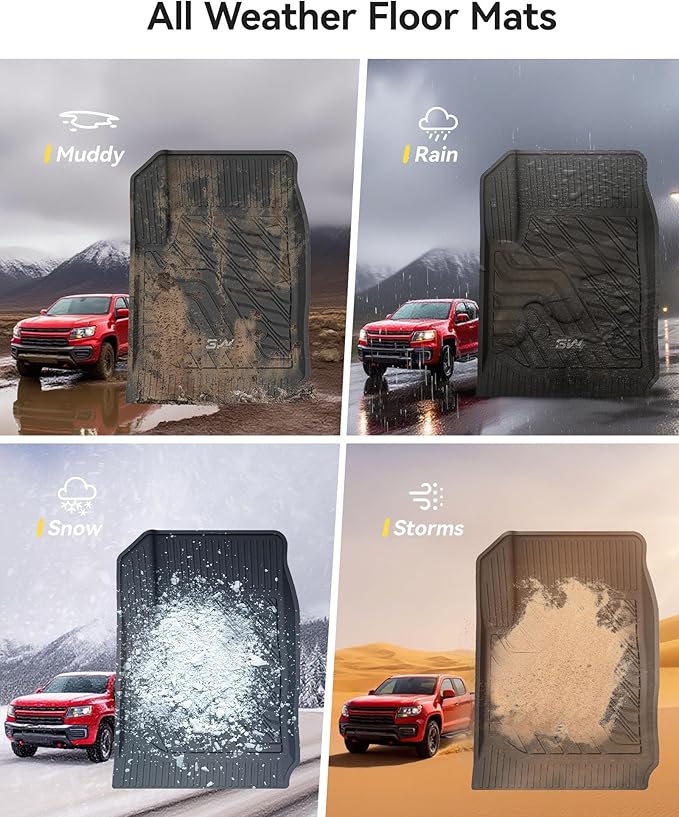 3W Floor Mats Fit for 2015-2022 Chevy Colorado Crew Cab/GMC Canyon Crew Cab, Full TPE All Weather Chevy Colorado Car Mats 1st & 2nd Row Custom Fit Accessories for Chevrolet/GMC, Black