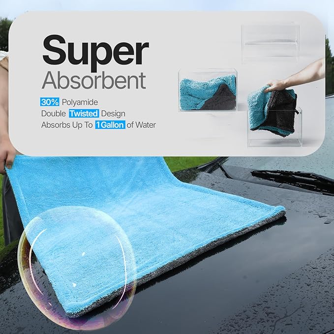 Quick & Effortless XL (36x24) Car Drying Towel with Double Twisted Loop - 1300GSM Super Absorbent Microfiber Towel Perfect for Large Vehicles, The Ultimate One-Pass Shine Zero Streaks, Zero Spots