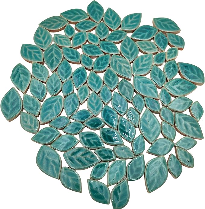 1.1LB Random Leaves Ceramics Mosaic Tiles, Making Creative 3 Size Ceramic Mosaic Pieces for DIY Craft,Flowerpots, Vases, Cups, Garden Decor Mosaic Making Supplies (Cracked Ice Green)