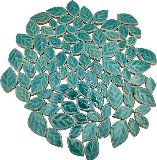 1.1LB Random Leaves Ceramics Mosaic Tiles, Making Creative 3 Size Ceramic Mosaic Pieces for DIY Craft,Flowerpots, Vases, Cups, Garden Decor Mosaic Making Supplies (Cracked Ice Green)