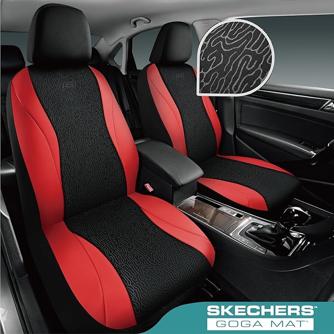 Skechers Car Seat Covers,Leather Seat Covers with GOGA Mat Technology,Waterproof Car Seat Covers Front Seats,Airbag Compatible,Comfort Universal Fit for Most Cars,Vans,Trucks,SUVs,Red