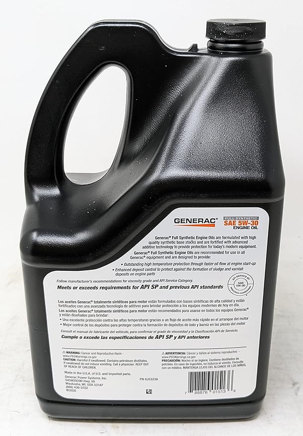 Generac 0J5323A Full Synthetic SAE 5W-30 Engine Oil 5-Quart Bottle