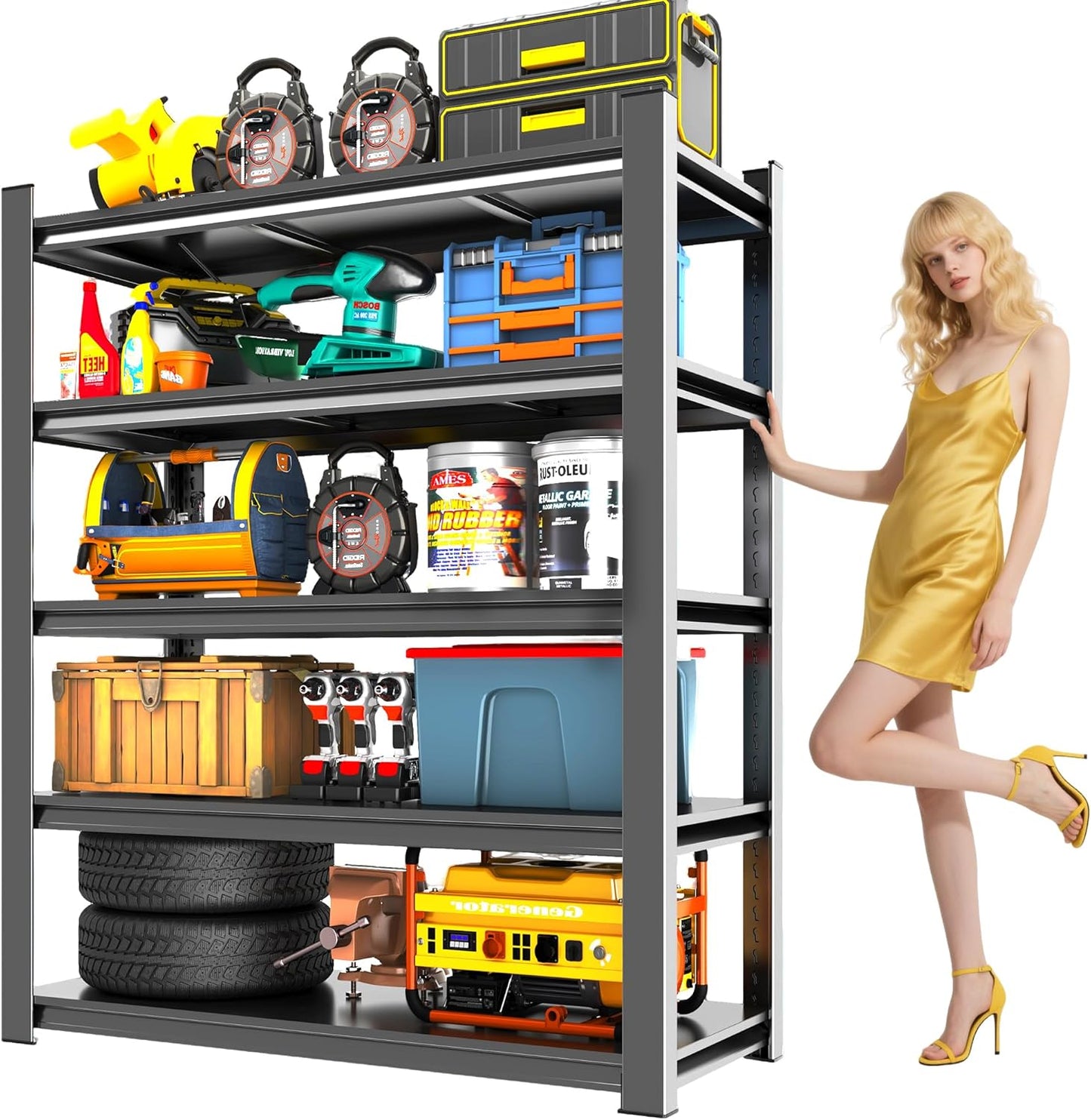 40" W Metal Garage Shelving Unit 3500LBS Metal Storage Shelves 5 Tier Adjustable Shelving Unit Garage Shelves for Kitchen Warehouse Pantry Basement, 71.2" H x 40" W x 17.7" D, Black