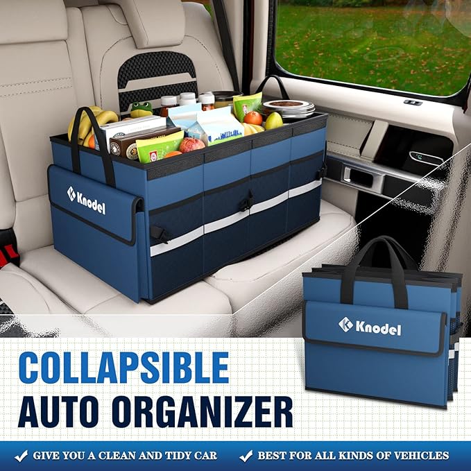 K KNODEL Car Trunk Organizer with Lid, Collapsible Car Trunk Storage Organizer, Car Organizer and Storage for SUV, Truck, Sedan (Medium, Blue)