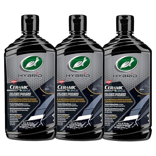 Turtle Wax 53895 Hybrid Solutions Ceramic Acrylic Black Polish and Wax Formulated for Black Car Paint, Removes Surface Scratches and Swirl Marks, Provides Water Repellency, 14 oz. (Pack of 3)