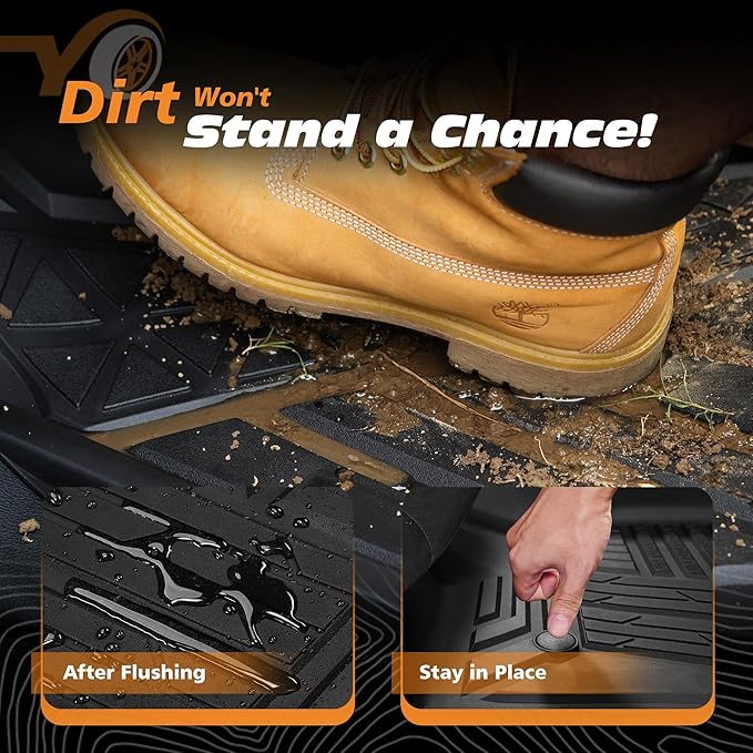 Floor Mats for 2019-2025 Chevrolet Silverado/GMC Sierra 1500 Crew Cab & 2020-2025 Chevy/GMC 2500HD/3500HD|Custom Fit|Front & Rear|Front Bucket|All-Weather Car Liners for Trucks