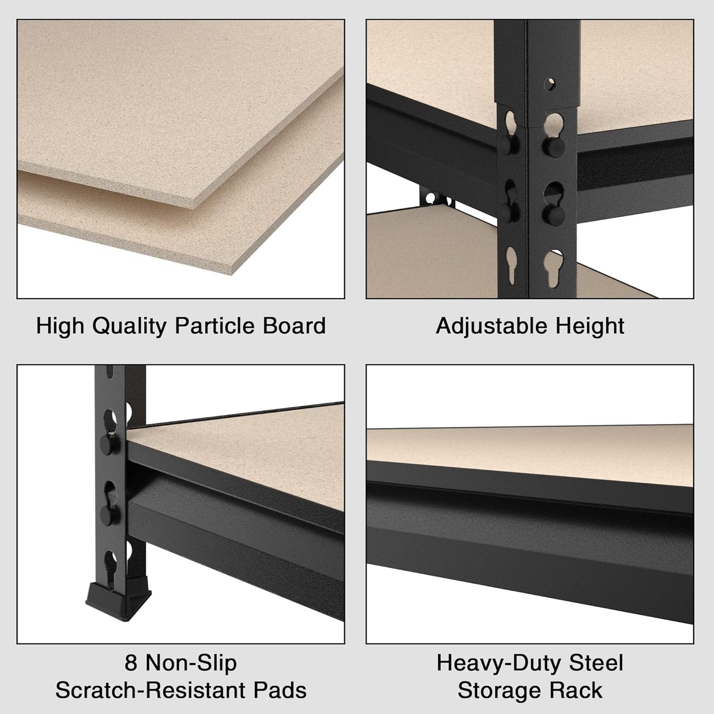 WORKPRO 5-Tier Metal Garage Shelving, 48”W x 24”D x 72”H, Adjustable Storage Rack, Heavy Duty Shelf with Particle Board, 2500 lbs Load Capacity (Total) for Garage, Basement, Warehouse, Kitchen