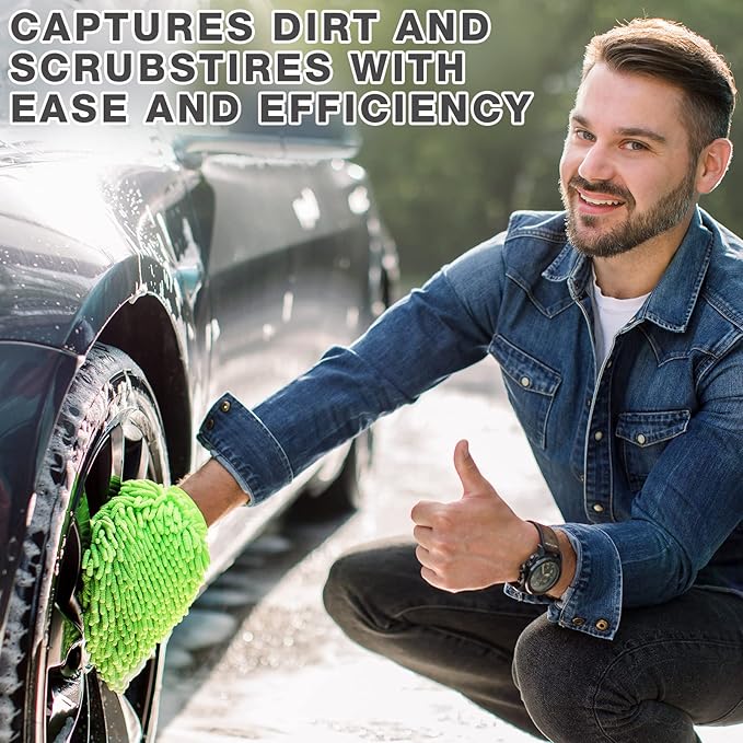 Riakrum 12 Pcs Car Wash Mitts - Chenille Microfiber Mitts Scratch Free Ultra Absorbent Wash Sponge Cloths for Cars, Trucks and Boats - Regular Size, 7.5'' x 10.2''