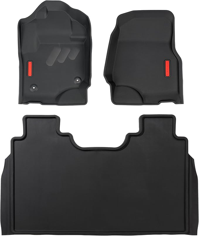 BaseLayer Elite Floor Mats for Ford F250/350 Super Duty Crew Cab (2017-2022) - Made in USA – Precision Fit Heavy Duty All-Weather Mats - Fits King Ranch, Platinum, Limited - Front & Rear (Red Logo)