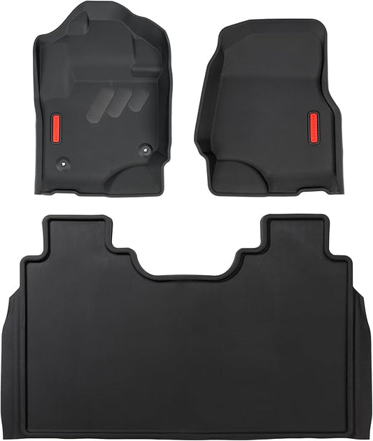 BaseLayer Elite Floor Mats for Ford F250/350 Super Duty Crew Cab (2017-2022) - Made in USA – Precision Fit Heavy Duty All-Weather Mats - Fits King Ranch, Platinum, Limited - Front & Rear (Red Logo)