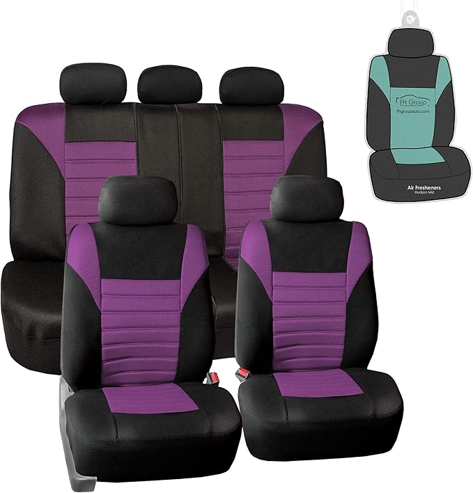 FH Group Automotive Car Seat Covers Full Set Premium 3D Air Mesh Front Seat Covers, Airbag Compatible & Split Bench Cover Universal Fit Interior Accessories for Cars Trucks and SUVs - Purple