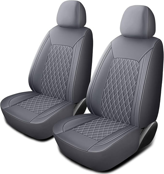 Car Seat Covers,Breathable and Waterproof Leather Seat Covers,Luxury PU Universal Fit Automotive Airbag Compatible for Most Cars Sedans SUV and Truck(2 Pieces,Front Seat,Grey,N1)