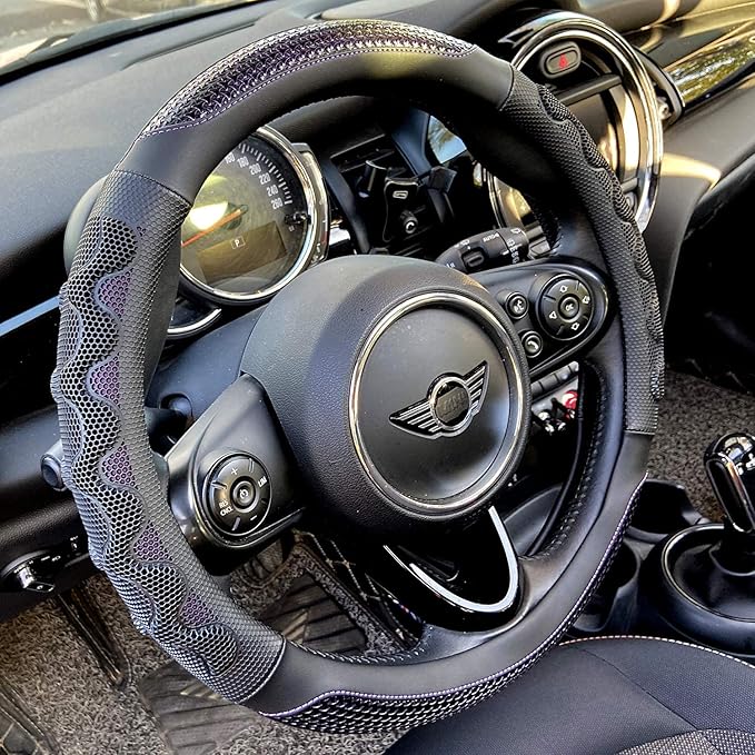 PINCTROT Large Size Steering Wheel Cover Great Grip with 3D Honeycomb Anti-Slip Design, 15.5-15.75 Inch (Purple)
