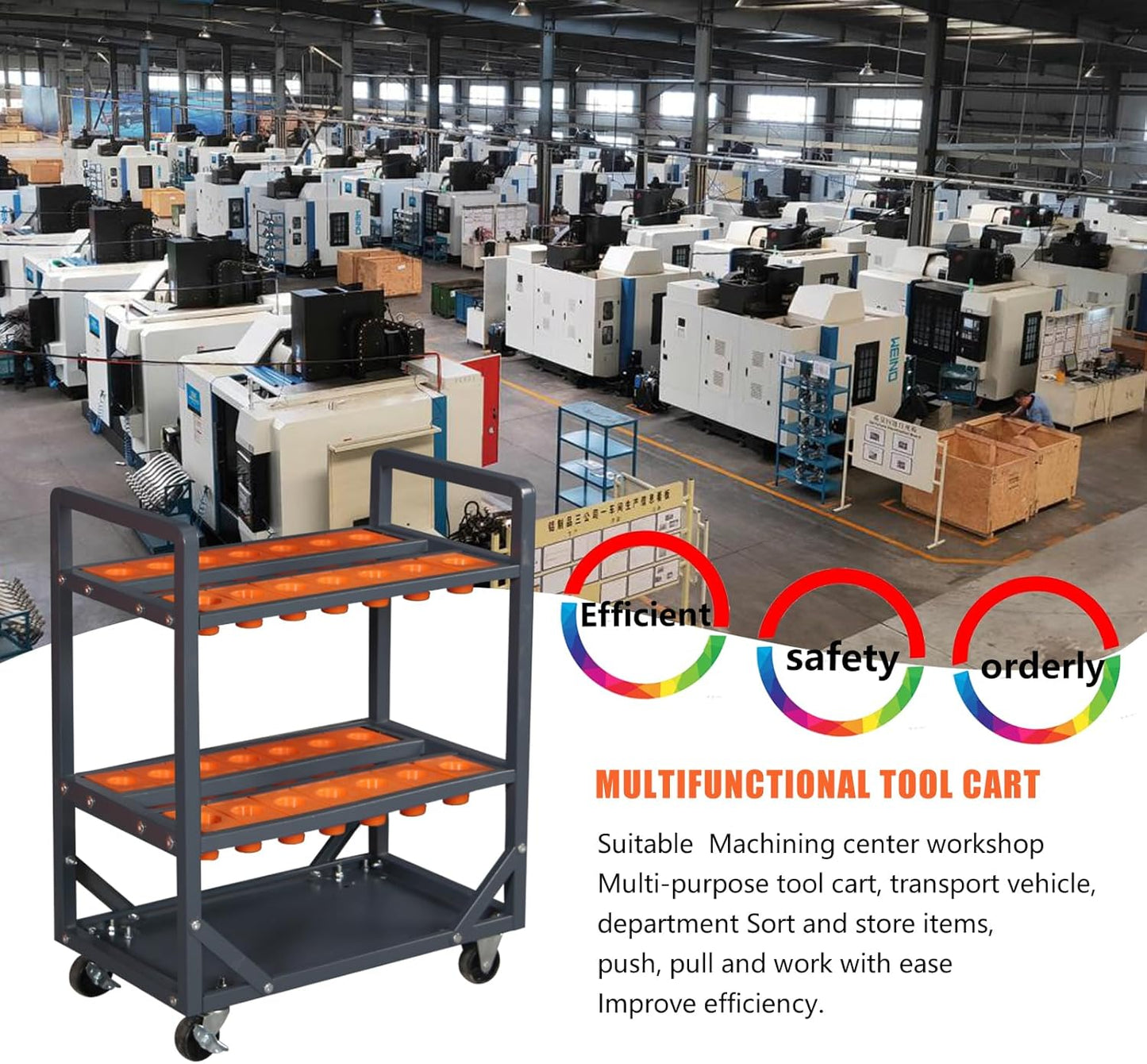 Mobile CNC Tool Storage Cart, CNC Trolley is Suitable for Warehouses, Utility Carts Tool Organizers Storage Rack for Storehouse Factory Garage