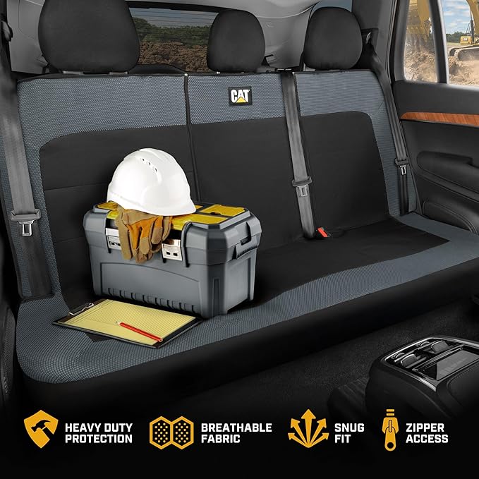 CAT MeshFlex Charcoal & Black Rear Seat Cover for Car – Durable Canvas & Mesh Design 60/40 Split Bench Protector for Cars, Trucks & SUVs – Back Seat Cover for Rear Bench – Interior Car Accessory