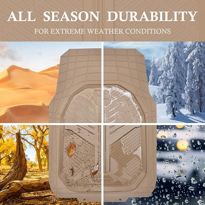 CAR PASS Heavy Duty Rubber Car Mats with Cargo Liner, Deep-Dish Car Floor Mats and Trunk Mat All Weather, Universal Trim-to-Fit for SUVs Trucks Sedans, Waterproof Anti-Slip, Trimmable V12 Beige