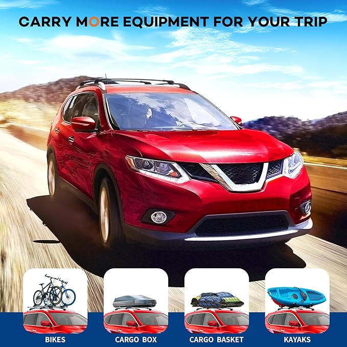 300lbs Roof Rack Cross Bars Compatible with Nissan Rogue 2014-2020 (with Raised Side Rails), Heavy Duty Aluminum Lockable Roof Rails Crossbars Black Rooftop Cargo Carrier Luggage