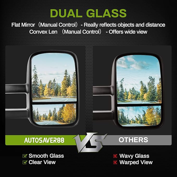 AUTOSAVER88 Manual Telescoping Towing Mirrors Compatible with 1999-2007 Chevy Silverado GMC Sierra 1500 2500 3500 (07 Classic Models ONLY), Side Tow Mirror for 2000-2006 Suburban Tahoe Yukon Truck
