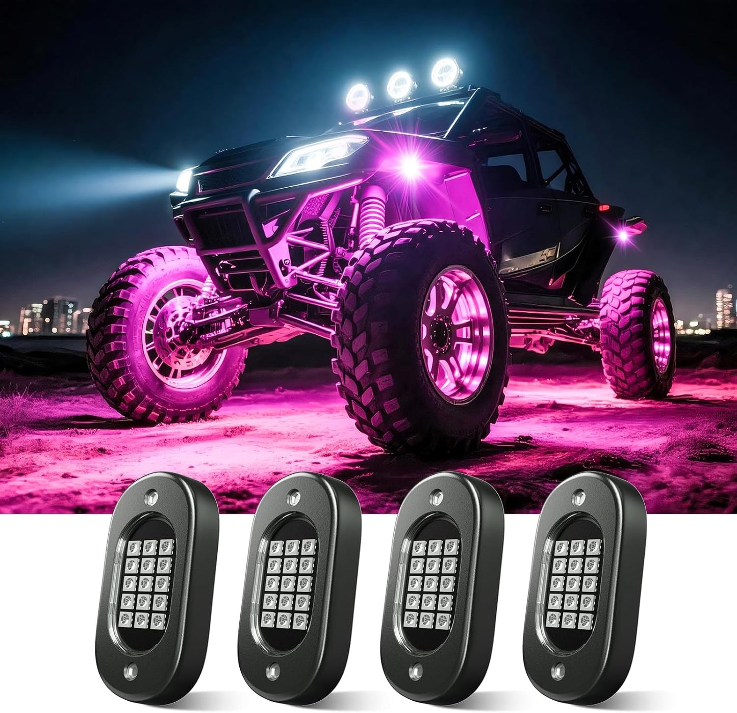 LED Rock Lights for Trucks 4 pods, RGB Rock Lights for UTV with Music Mode, Neon Rock Light Kits for UTV ATV Golf Cart Four Wheeler RZR Truck