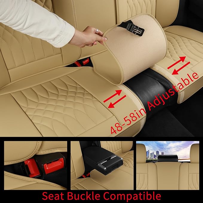 Car Seat Covers 5 Seats Full Set, Waterproof Napa Leather Automotive Seat Protector for Cars SUV Truck Sedan, Universal Anti-Slip Car Seat Cushion Interior Accessories, Beige